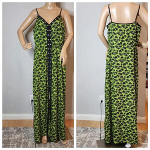 Michael Kors tropical Green Black grommet sleeveless maxi dress.  Women's Large